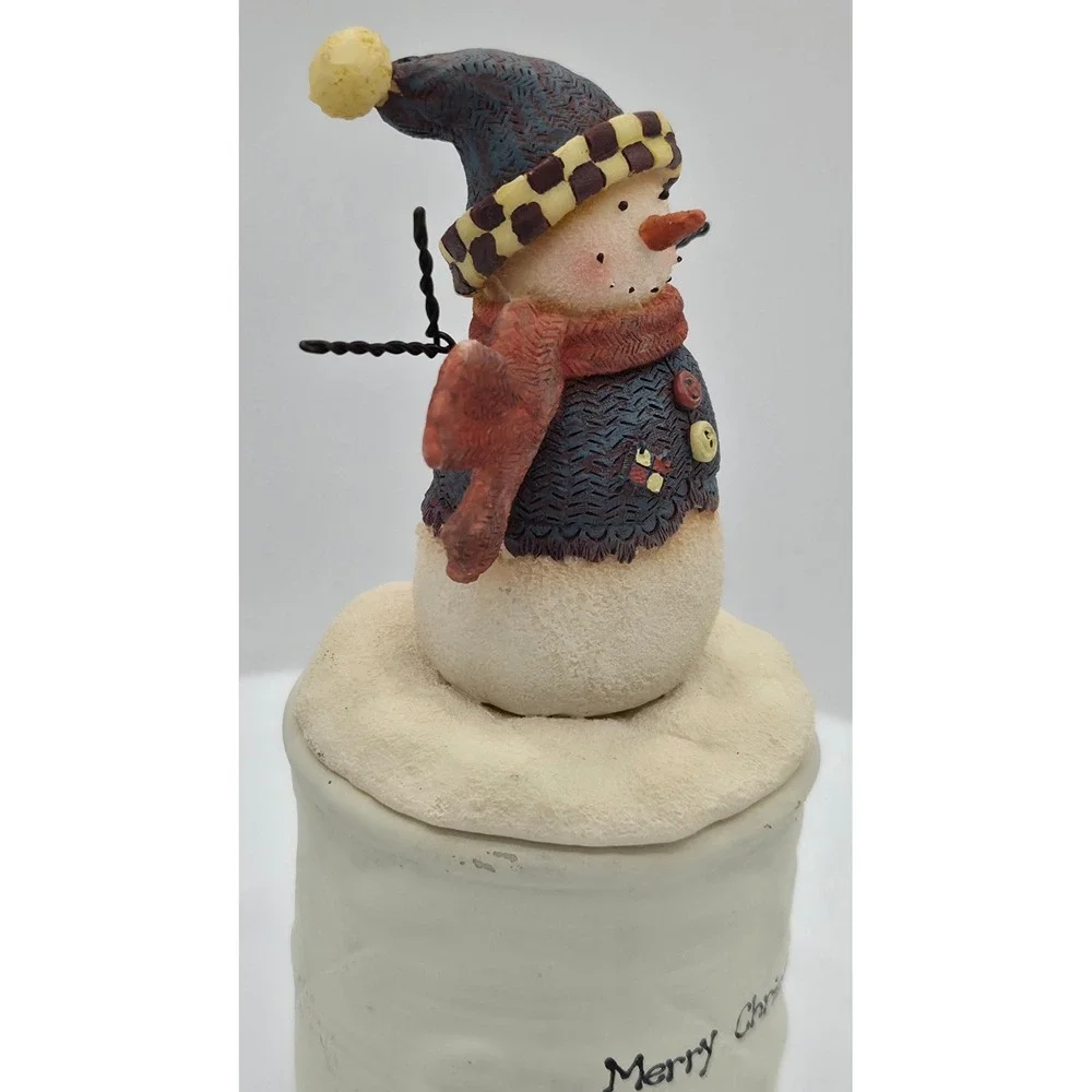 Crazy Mountain Merry Christmas Snowman Figurine/Candle Rustic Folk Art Primitive